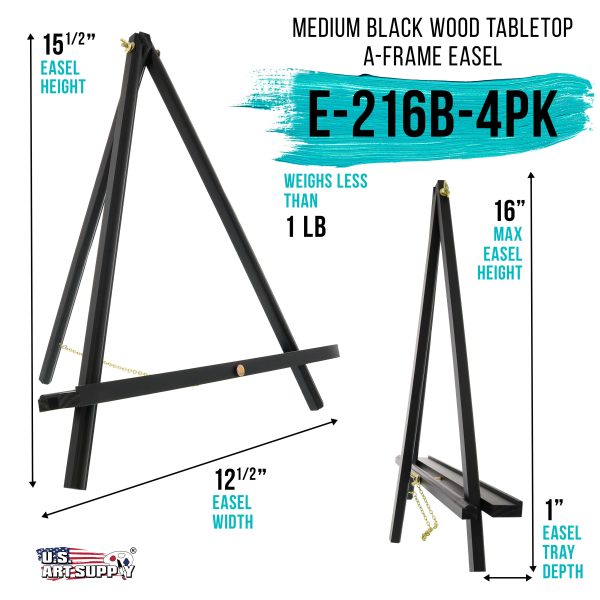 16  High Black Wood Display Stand A-Frame Artist Easel, 4 Pack - Adjustable Wooden Tripod Tabletop Holder Stand for Canvas, Painting Party, Signs For Cheap - Image 2