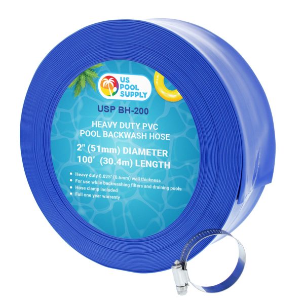 U.S. Pool Supply® 2  x 100  Heavy Duty Blue Swimming Pool Backwash Hose with Hose Clamp on Sale