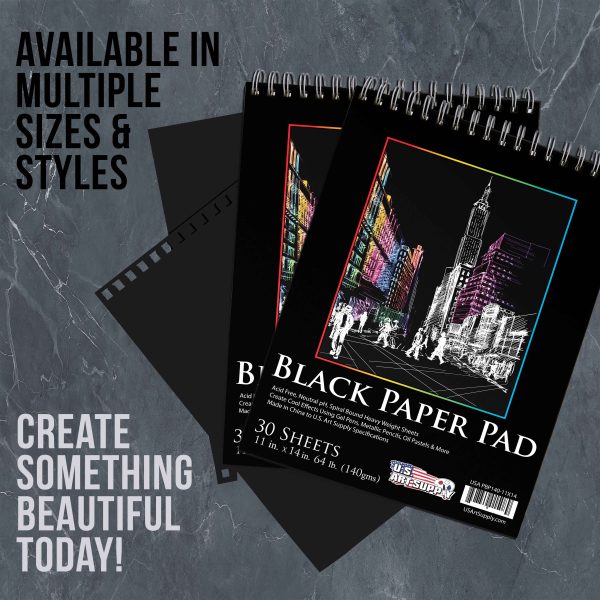 11 in. x 14 in. Premium Black Heavyweight Paper Spiral Bound Sketch Pad, 140gsm, 64 Pound, 30 Sheets (Pack of 2 Pads) Online Hot Sale - Image 5