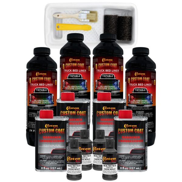 Charcoal Metallic 1 Gallon Urethane Roll-On, Brush-On or Spray-On Truck Bed Liner Kit, Roller and Brush Applicator Kit - Textured Protective Coating Online Hot Sale
