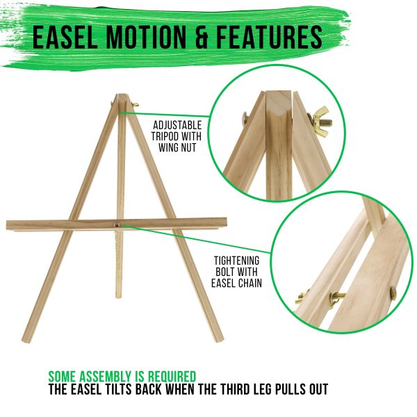 20  Large Natural Wood Display Stand A-Frame Artist Easel, 2 Pack - Adjustable Wooden Tripod Tabletop Holder Stand for Canvas, Painting Party, Signs For Sale - Image 3