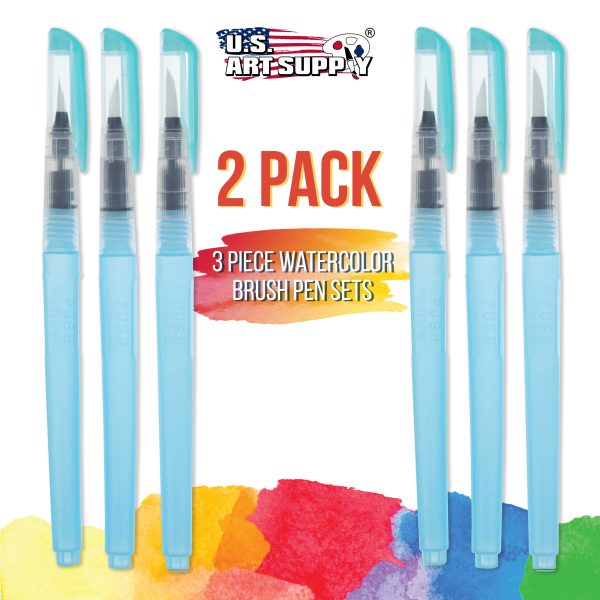 6-Piece Water Coloring Brush Pen Set of 6 (2 of Each Sizes - 01, 02, 03) - Refillable, Watercolor, Calligraphy, Painting Online - Image 2