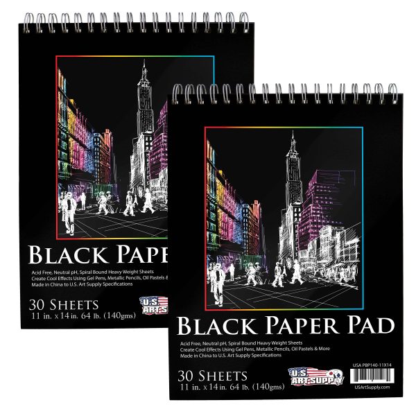 11 in. x 14 in. Premium Black Heavyweight Paper Spiral Bound Sketch Pad, 140gsm, 64 Pound, 30 Sheets (Pack of 2 Pads) Online Hot Sale