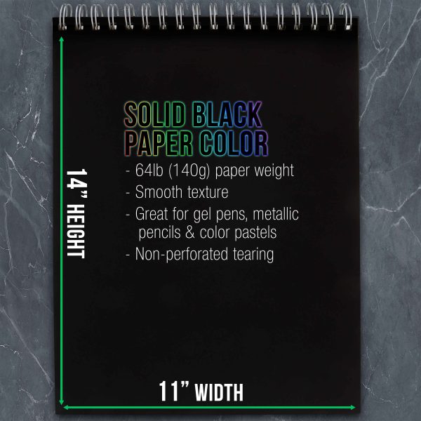 11 in. x 14 in. Premium Black Heavyweight Paper Spiral Bound Sketch Pad, 140gsm, 64 Pound, 30 Sheets (Pack of 2 Pads) Online Hot Sale - Image 3