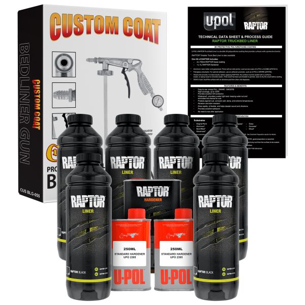 Raptor 1 Gallon Kit - Black Urethane Spray-On Truck Bed Liner Kit with Custom Coat Spray Gun with Regulator Discount