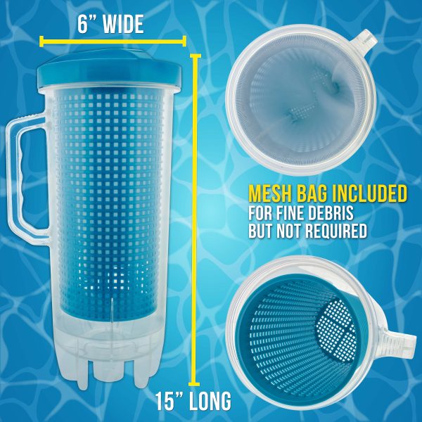 U.S. Pool Supply® In-line Pool Leaf Canister with Large Plastic Mesh Basket & Mesh Bag - Fits 1-1 2” Pool Cleaner Vacuum Hose Sections - Skims Leaves, Prevents Clogging Supply - Image 3