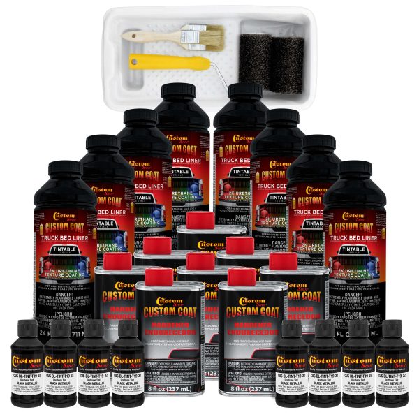 Black Metallic 2 Gallon Urethane Roll-On, Brush-On or Spray-On Truck Bed Liner Kit with Roller and Brush Applicator Kit - Textured Protective Coating Online Sale