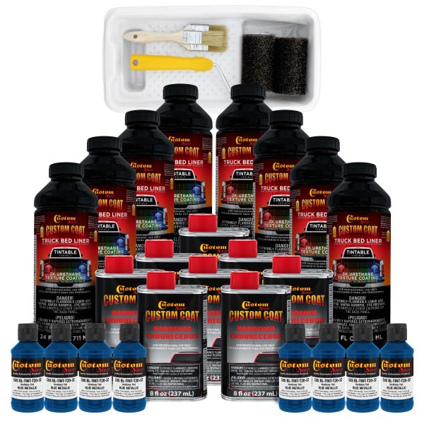 Blue Metallic 2 Gallon Urethane Roll-On, Brush-On or Spray-On Truck Bed Liner Kit with Roller and Brush Applicator Kit - Textured Protective Coating For Sale