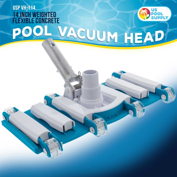 U.S. Pool Supply® 14  Weighted Flexible Concrete Swimming Pool Vacuum Head, Swivel Hose Connection & Aluminum Spring Action Pole Handle - Connect 1-1 4  or 1-1 2  Hose Supply - Image 2