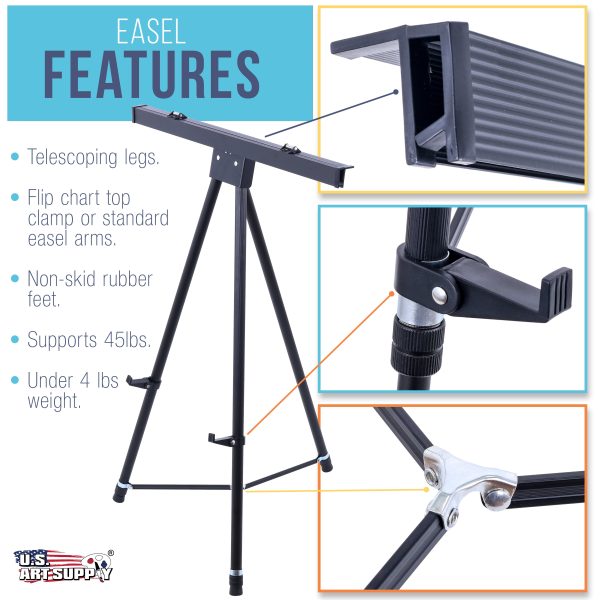 U.S. Art Supply 70  High Boardroom XL Black Aluminum Flipchart Display Easel (Pack of 6), Holds 45 lb - Heavy Duty Extra Large and Presentation Stand Adjustable Floor and Tabletop Portable Tripod, Pad on Sale - Image 3