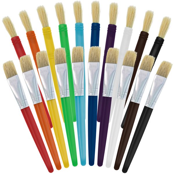 U.S. Art Supply 20-Piece Large Round and Flat Children s Hog Bristle Tempera Paint Brush Set - Fun Kid s Party, School, Student, Class Craft Painting For Sale