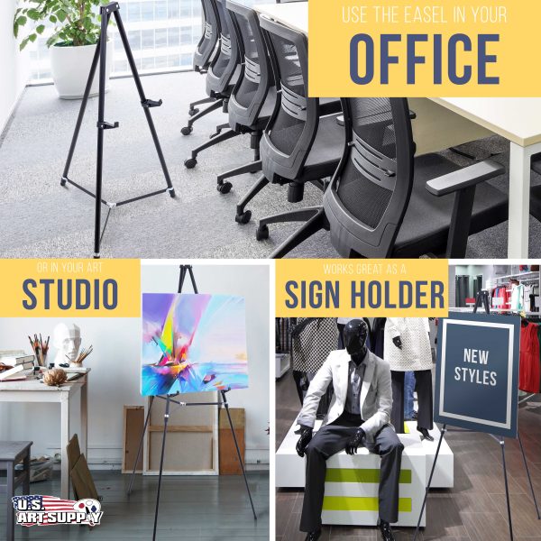 66  High Showroom Black Aluminum Display Easel and Presentation Stand (Pack of 4) - Large Adjustable Height Portable Floor and Tabletop Tripod on Sale - Image 5