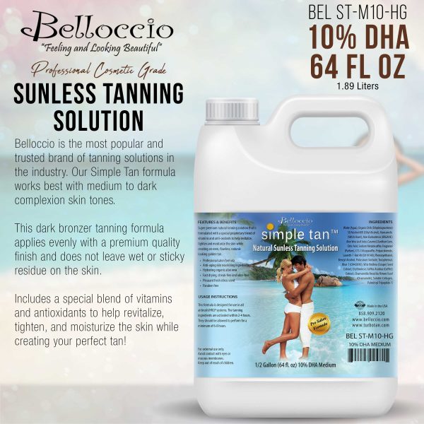 1 2 Gallon of Belloccio Simple Tan Professional Salon Sunless Tanning Solution with 10% DHA and Medium Bronzer Color Guide For Cheap - Image 2