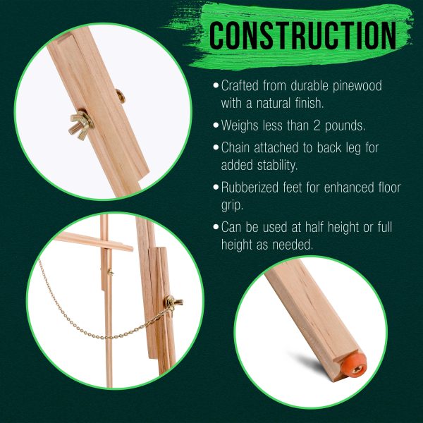 12-Pack 64  Wooden Easel Stand Tripods - Adjustable A-Frame Display, Painting, Drawing, Canvas, Photos & Signs - Lightweight Pinewood Studio Easel Adjustable Tray & 40  Canvas Capacity Fashion - Image 5
