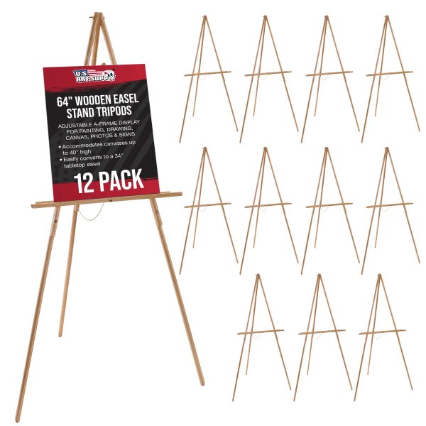 12-Pack 64  Wooden Easel Stand Tripods - Adjustable A-Frame Display, Painting, Drawing, Canvas, Photos & Signs - Lightweight Pinewood Studio Easel Adjustable Tray & 40  Canvas Capacity Fashion