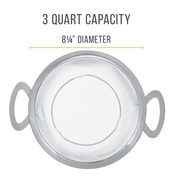 U.S. Kitchen Supply® 3 Quart Stainless Steel Mesh Net Strainer Basket - Wide Rim, Resting Feet & Handles - Colander to Strain, Rinse, Fry, Steam or Cook Vegetables & Pasta Fashion - Image 2