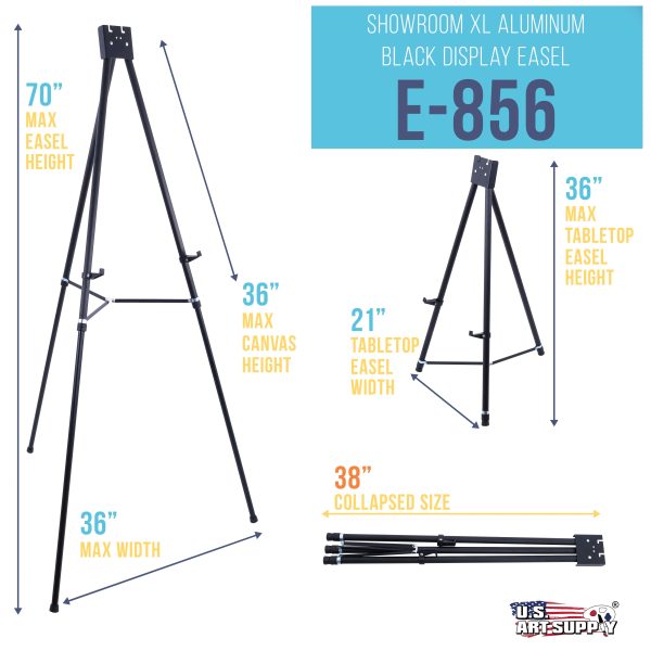 70  High Showroom XL Aluminum Display Easel, Holds 45 lbs - Heavy Duty Extra Large Black Presentation Stand, Adjustable Portable Floor Tabletop Tripod Online now - Image 2