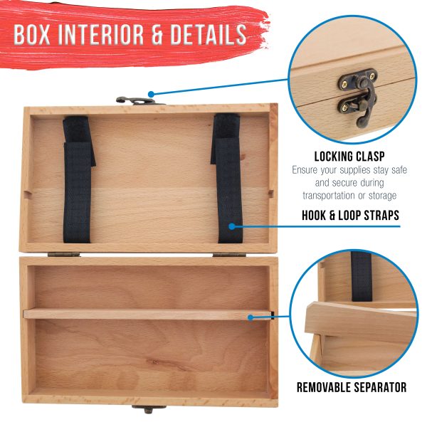 Multi-Function Unfinished Beechwood Artist Tool and Brush Storage Box with Locking Clasps - Protect and Organize and Transport Pencils, Erasers, Tools & Supplies Online Hot Sale - Image 4