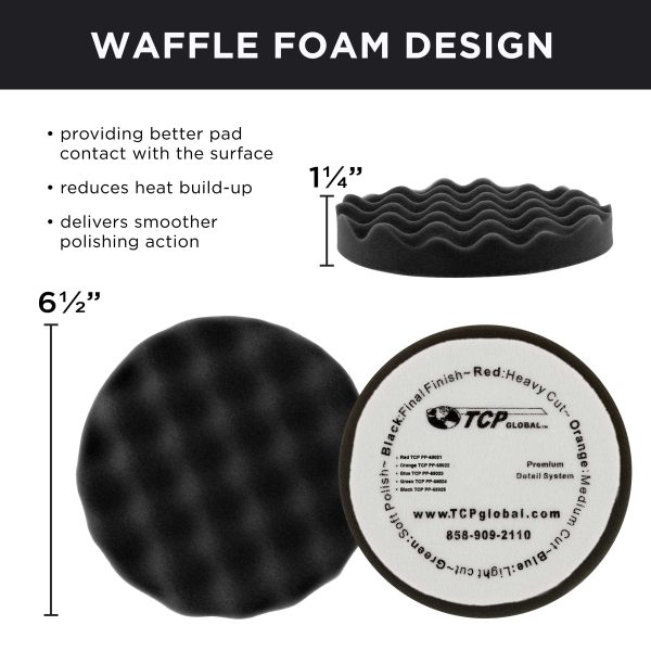 6.5  Black Waffle Final Finishing Grip Foam Polish Pad - DA Hook & Loop on Sale - Image 3