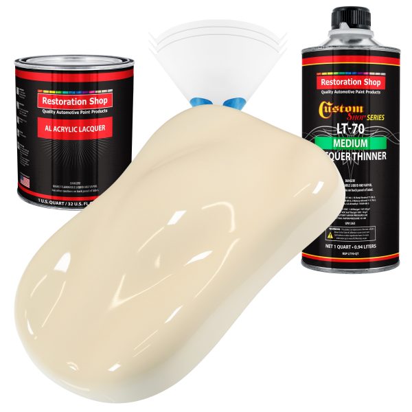 Wimbledon White - Acrylic Lacquer Auto Paint - Complete Quart Paint Kit with Medium Thinner - Professional Automotive Car Truck Refinish Coating Hot on Sale