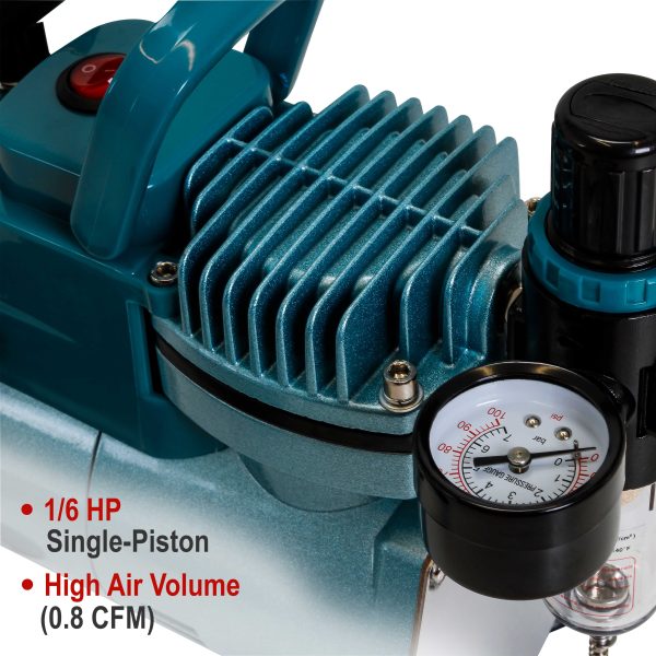 TC-40 - Cool Runner Professional High Performance Single-Piston Airbrush Air Compressor with 2 Holders, Regulator, Gauge, Water Trap Filter & Air Hose Cheap - Image 4