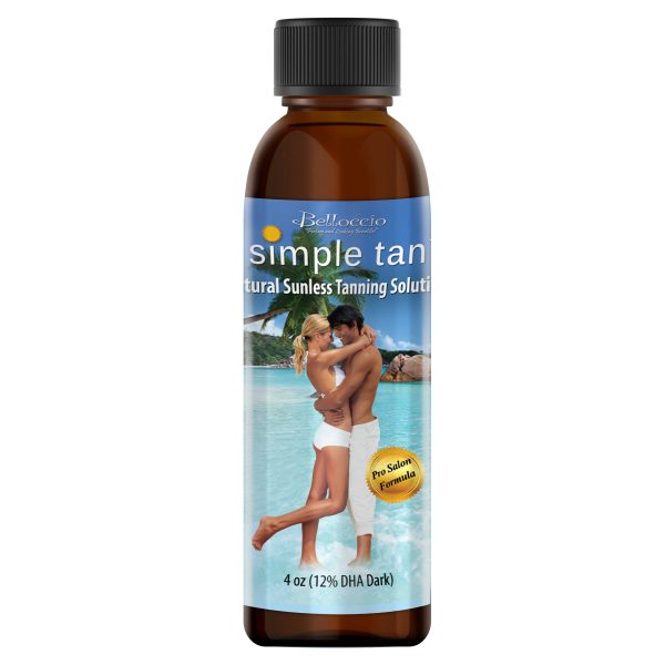 4 Ounce Bottle of Belloccio Simple Tan Professional Salon Sunless Tanning Solution with 12% DHA and Dark Bronzer Color Guide Cheap