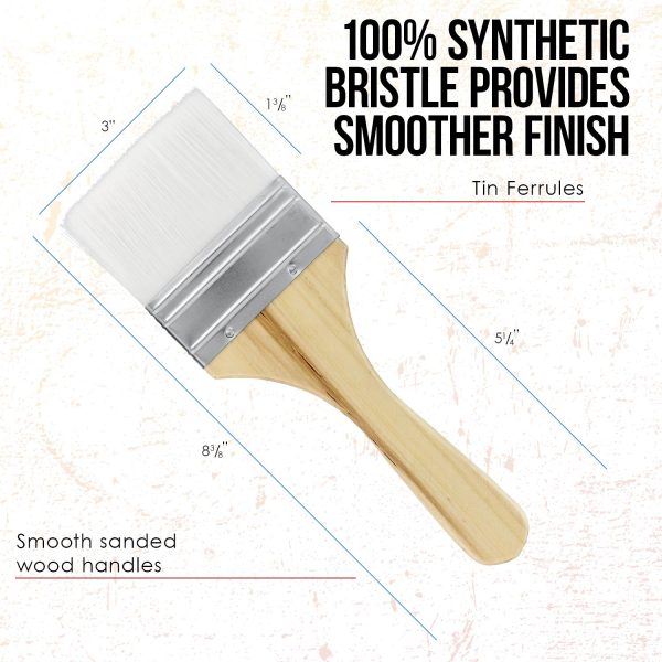 3 Pack of Variety Size Synthetic Bristle Paint, Chip and Utility Paint Brushes for Paint, Stains, Varnishes, Glues, and Gesso For Sale - Image 4