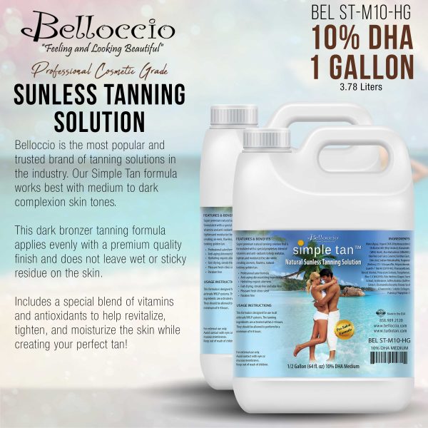 1 Gallon (2 Half Gallons) of Belloccio Simple Tan Professional Salon Sunless Tanning Solution with 10% DHA and Medium Bronzer Color Guide Online Sale - Image 2