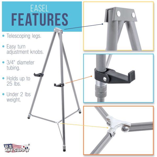 66  High Gallery Silver Aluminum Display Easel and Presentation Stand (Pack of 10) - Large Adjustable Height Portable Floor and Tabletop Tripod For Cheap - Image 3