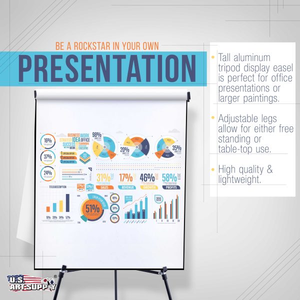 66  High Boardroom Black Aluminum Flipchart Display Easel and Presentation Stand - Large Adjustable Floor and Tabletop Portable Tripod, Holds 25 lbs For Cheap - Image 4