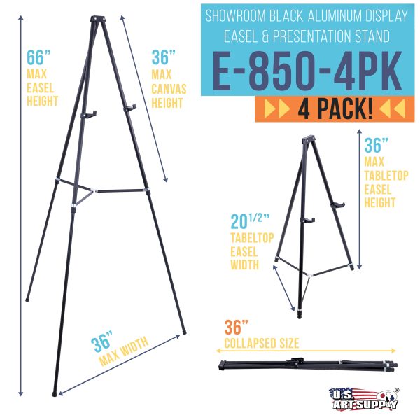 66  High Showroom Black Aluminum Display Easel and Presentation Stand (Pack of 4) - Large Adjustable Height Portable Floor and Tabletop Tripod on Sale - Image 2