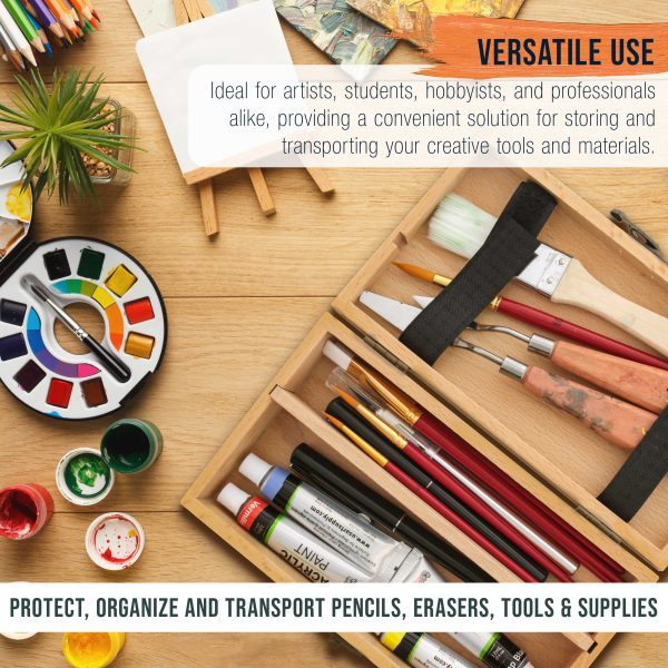 Multi-Function Unfinished Beechwood Artist Tool and Brush Storage Box with Locking Clasps - Protect and Organize and Transport Pencils, Erasers, Tools & Supplies Online Hot Sale - Image 5