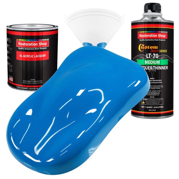 Coastal Highway Blue - Acrylic Lacquer Auto Paint - Complete Quart Paint Kit with Medium Thinner - Pro Automotive Car Truck Guitar Refinish Coating Discount